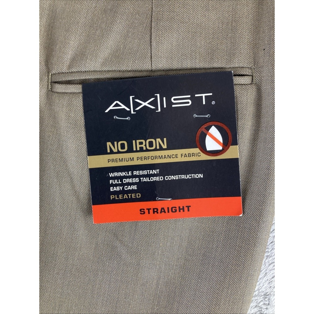 AXIST No Iron Dress Pants Mens 33x32 Brown Pleated Straight Leg Wrinkle‎ Resist - Picture 7 of 14